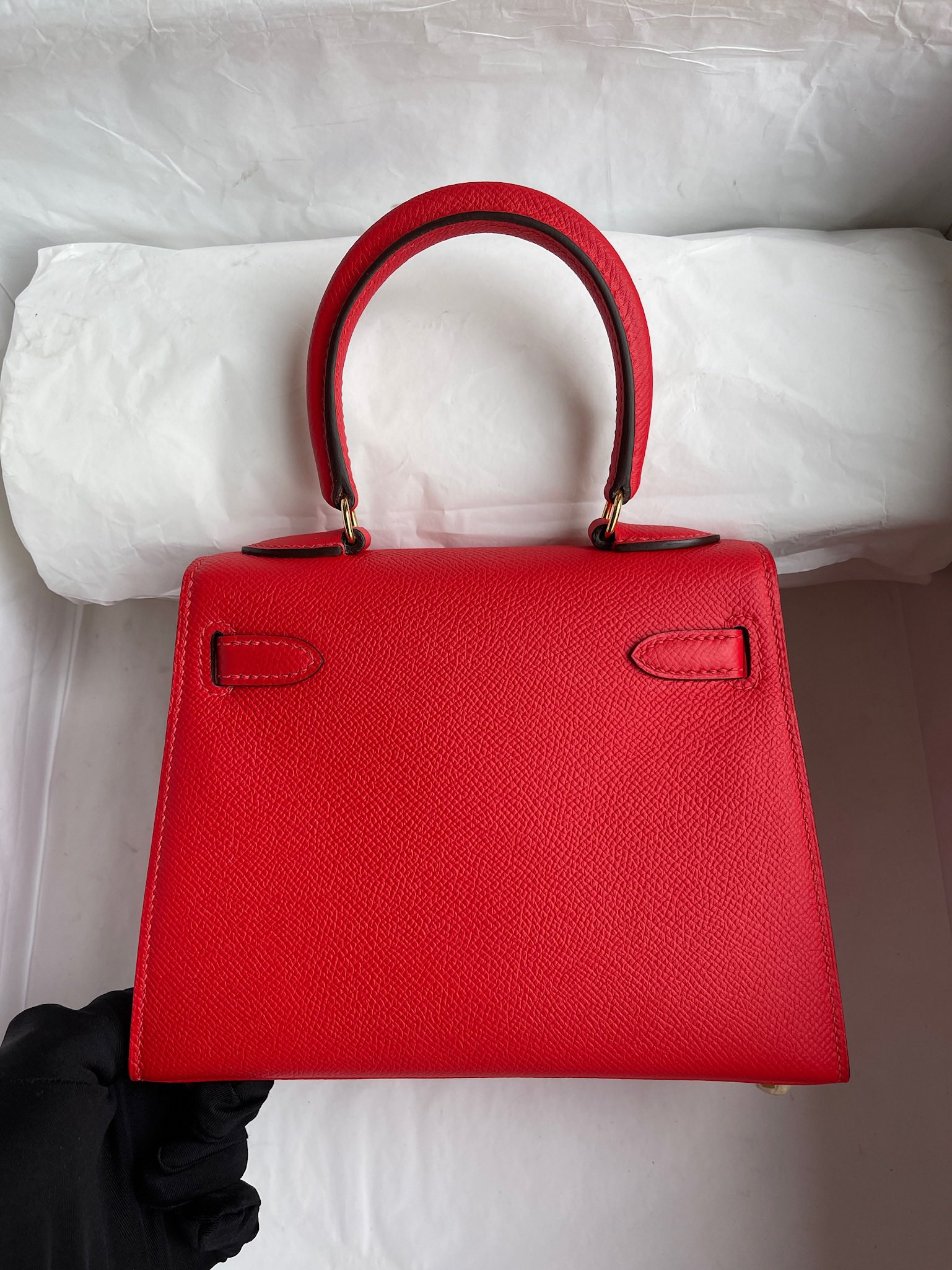 Hermès（爱马仕）Kelly 20cm 大耳朵 Epsom 原厂掌纹皮 S3 心红色 金扣 顶级手缝
