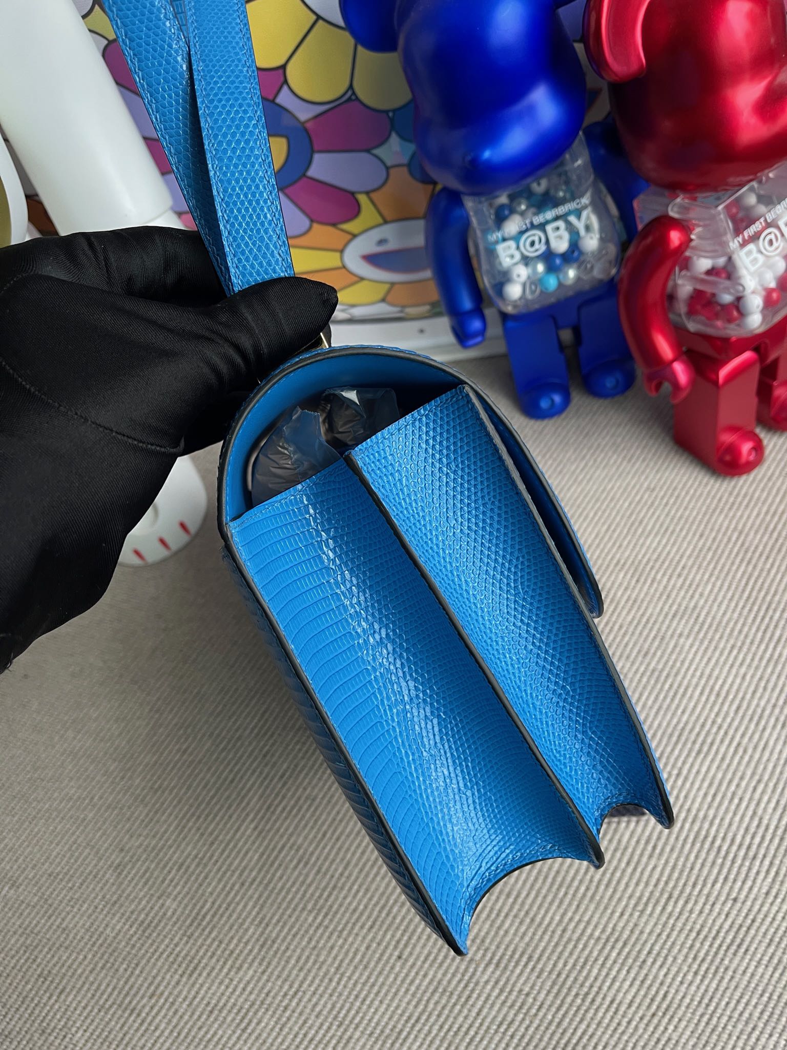 Hermès（爱马仕）Constance 康康 Lizard 进口亮面蜥蜴 7Q 希腊蓝 金扣 24cm 顶级手缝