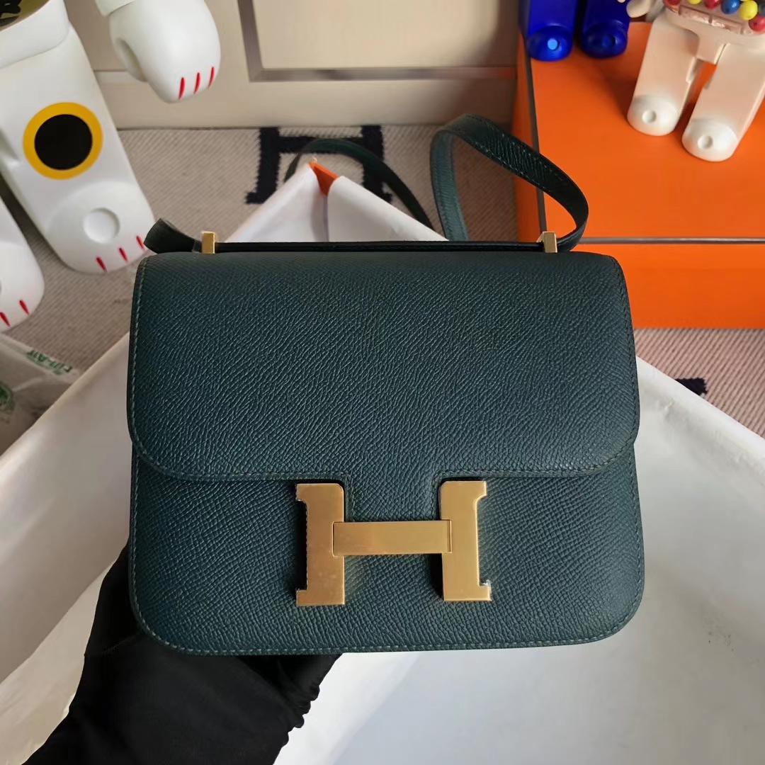 Hermès（爱马仕）Constance 空姐包 Epsom 6O 松柏绿 金扣 19cm 顶级工艺 全手工缝制