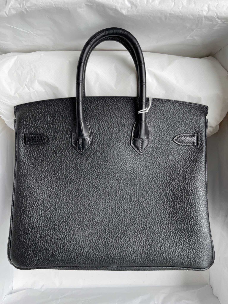 Hermès（爱马仕）Birkin Touch 系列 黑色雾面方块鳄鱼 金扣 25cm 顶级手缝