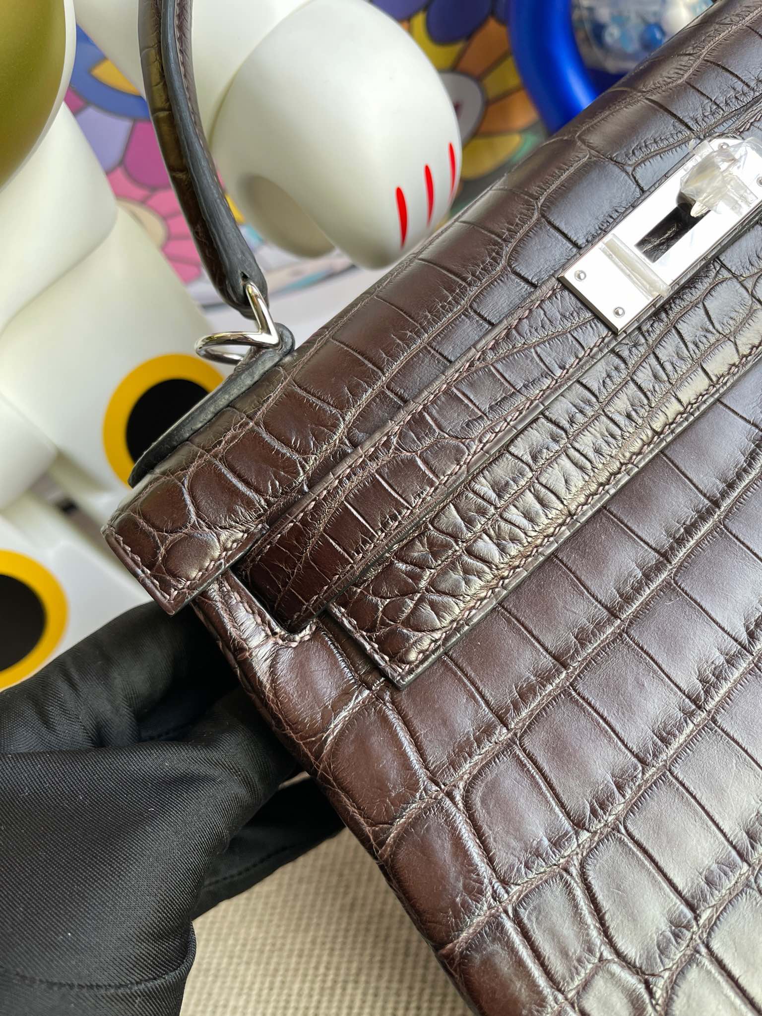 Hermès（爱马仕）Kelly 28cm Alligator matt 雾面鳄鱼 咖啡色 银扣 顶级手缝