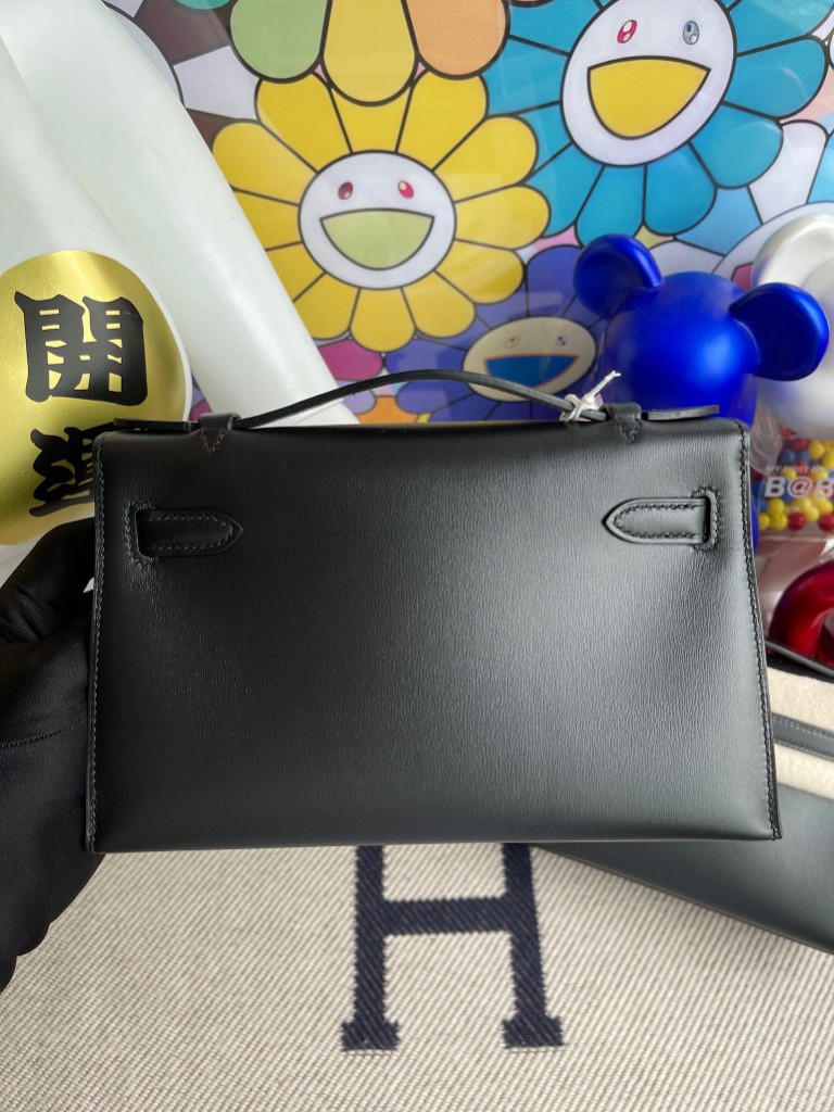 Hermès（爱马仕）Mini kelly pochette Boxcalf 黑色 Noir 金扣 22cm 手拿包 晚宴包