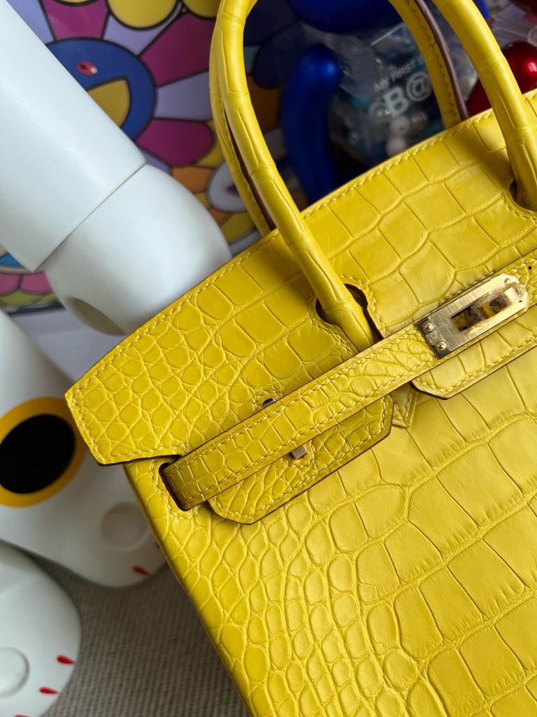 Hermès（爱马仕）Birkin 铂金包 Alligator matt 雾面鳄鱼 M9 金盏花黄 金扣 25cm 顶级手缝