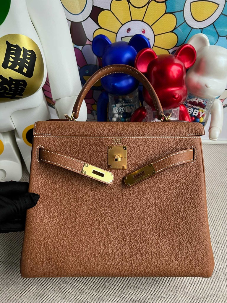Hermès（爱马仕）Kelly 凯莉包 原厂小牛皮 togo ck37 金棕色 gold 金扣 28cm 顶级手缝