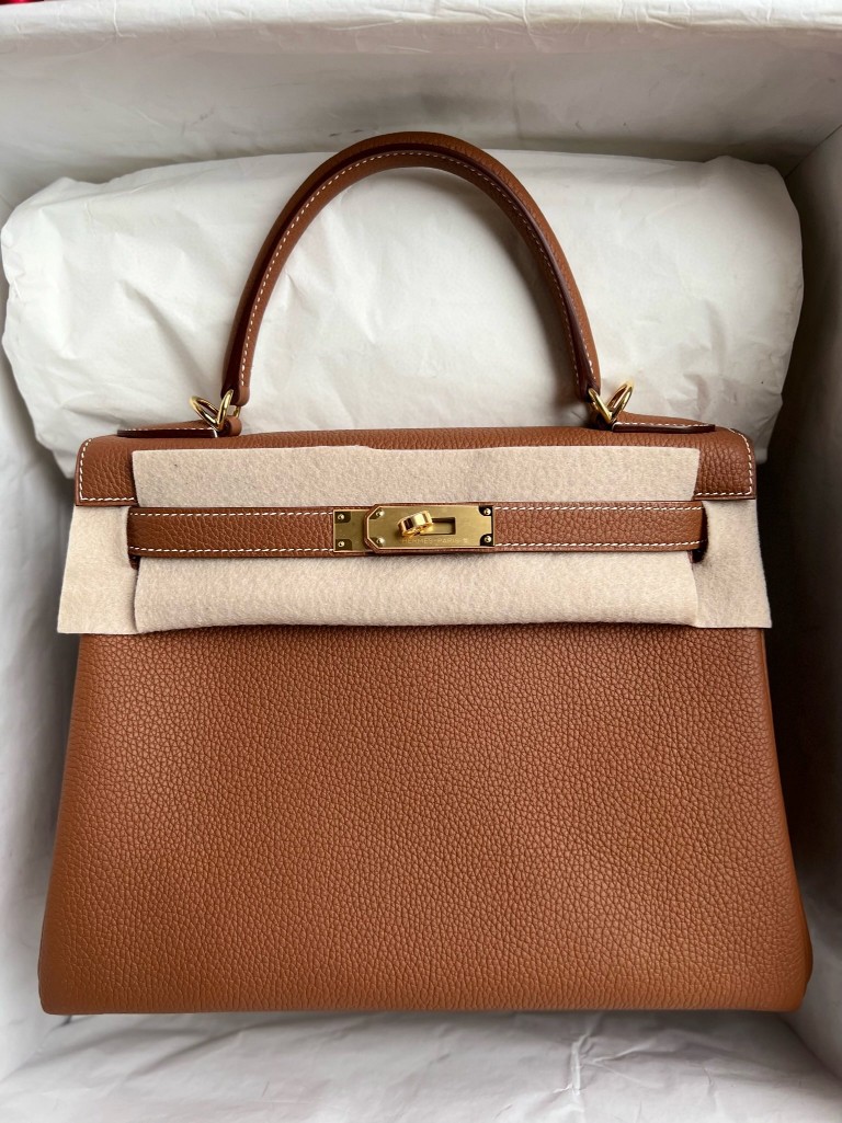 Hermès（爱马仕）Kelly 凯莉包 原厂小牛皮 togo ck37 金棕色 gold 金扣 28cm 顶级手缝