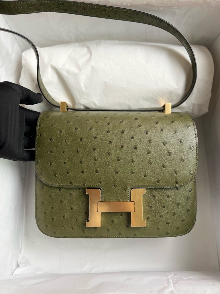 Hermès（爱马仕）Constance 康斯坦斯 Ostrich kk 鸵鸟 橄榄绿 金扣 24cm 顶级手缝