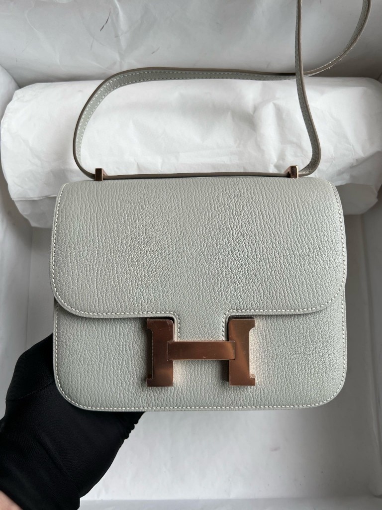 Hermès（爱马仕）Constance 康斯坦斯 Chevre 山羊皮 ck80 珍珠灰 grey pearl 玫瑰金扣 18cm 顶级手缝