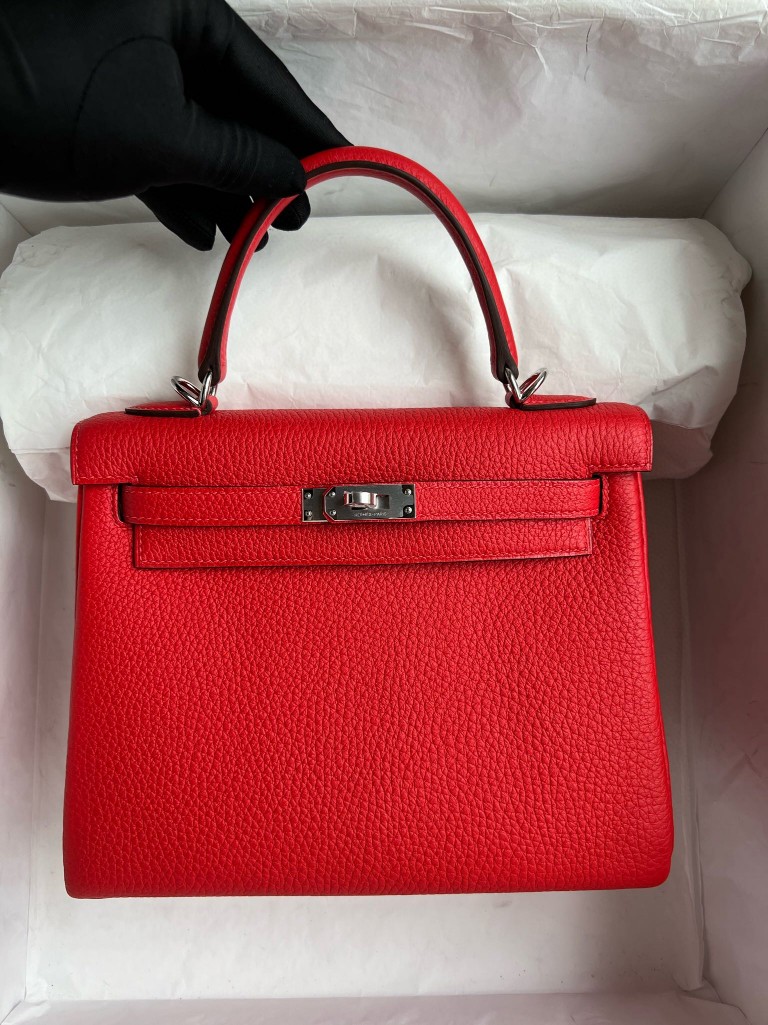 Hermès（爱马仕）Kelly 凯莉包 原厂小牛皮 togo S3 心红色 银扣 25cm 顶级手缝