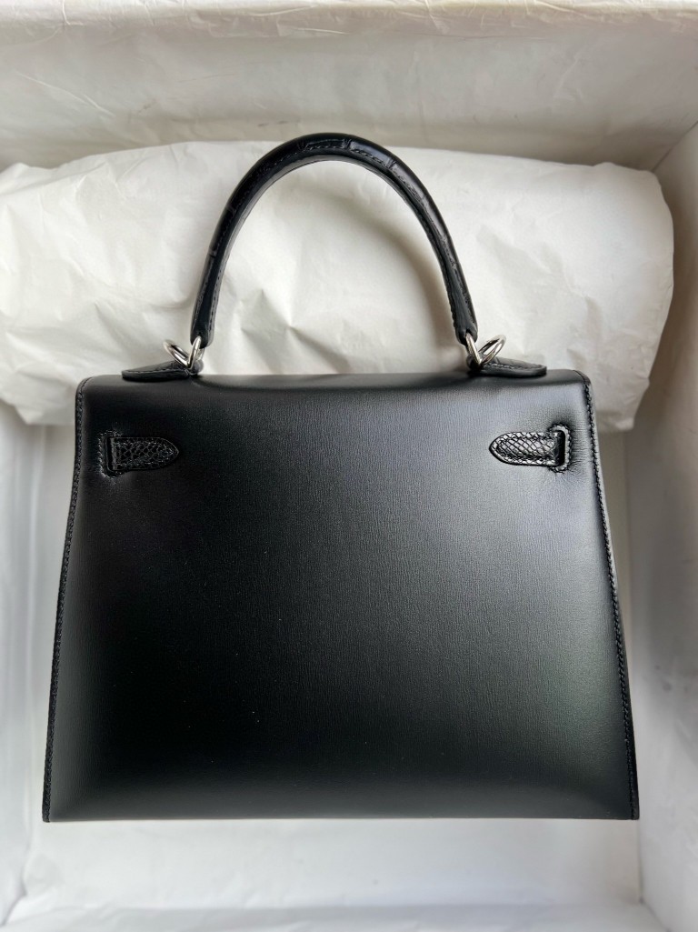 Hermès（爱马仕）Kelly 凯莉包 Touch Boxcalf ck89 黑色 雾面鳄鱼 银扣 25cm 顶级手缝