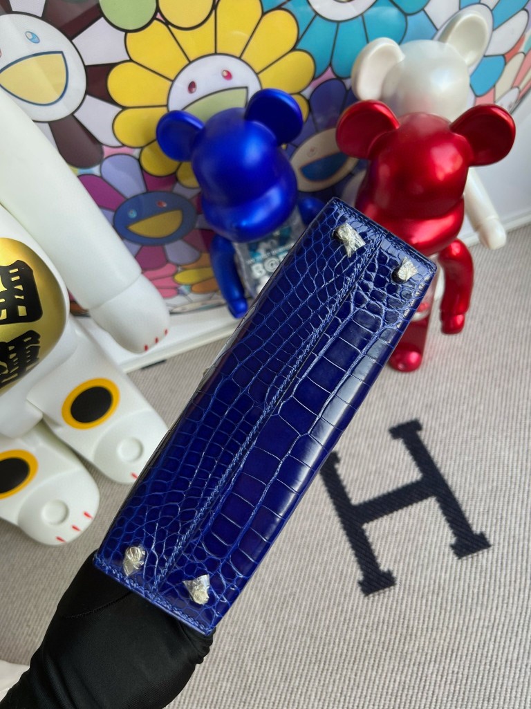 Hermès（爱马仕）Mini kelly ll Alligator shiny 亮面鳄鱼 7T eletric blue 电光蓝 银扣 顶级手缝