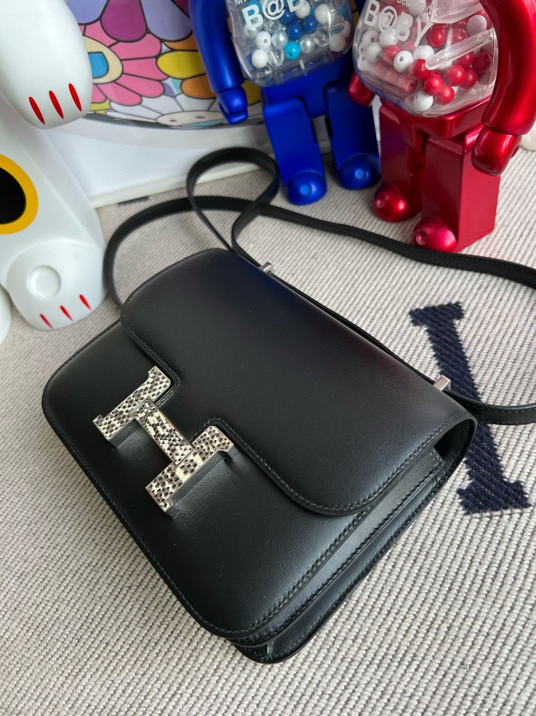 Hermès（爱马仕）Constance 康斯坦斯 boxcalf 黑色 拼 蜥蜴扣 18cm