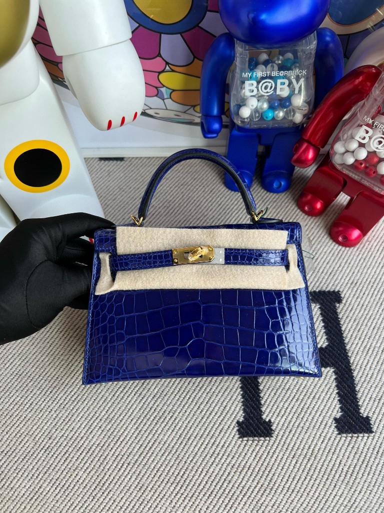 Hermès（爱马仕）Mini kelly ll Alligator shiny 亮面鳄鱼 7T eletric blue 电光蓝 金扣 顶级手缝