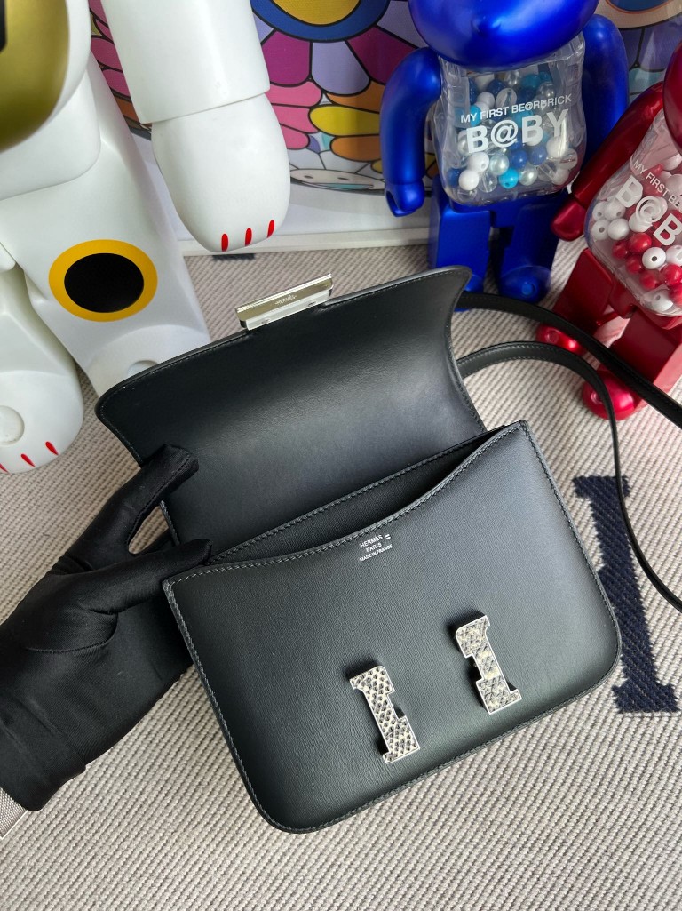 Hermès（爱马仕）Constance 康斯坦斯 boxcalf 黑色 拼 蜥蜴扣 18cm