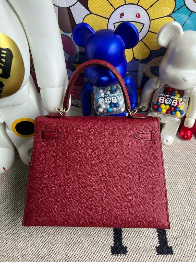 Hermès（爱马仕）kelly 凯莉包 原厂掌纹皮 Epsom k1 石榴红 Rouge grenat 金扣 25cm 顶级手缝