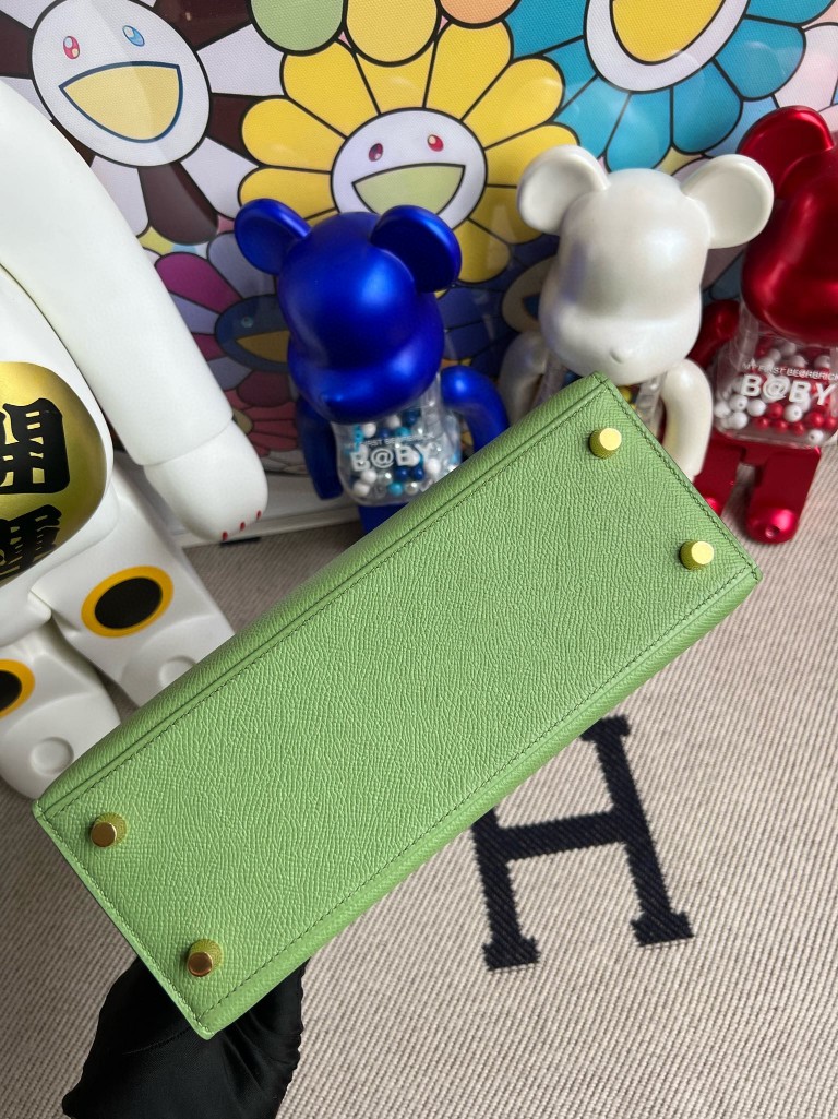 Hermès（爱马仕）kelly 凯莉包 原厂掌纹皮 Epsom 3I 牛油果绿 金扣 25cm 顶级手缝