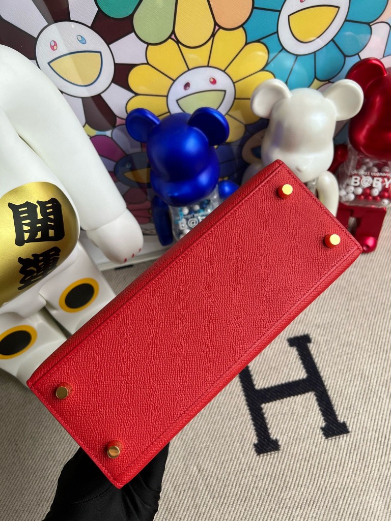 Hermès（爱马仕）kelly 凯莉包 原厂掌纹皮 Epsom Q5 国旗红 rouge casaque 金扣 25cm 顶级手缝