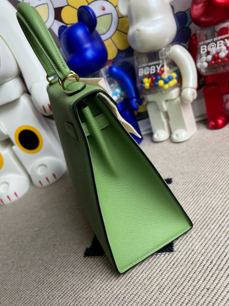 Hermès（爱马仕）kelly 凯莉包 原厂掌纹皮 Epsom 3I 牛油果绿 金扣 25cm 顶级手缝