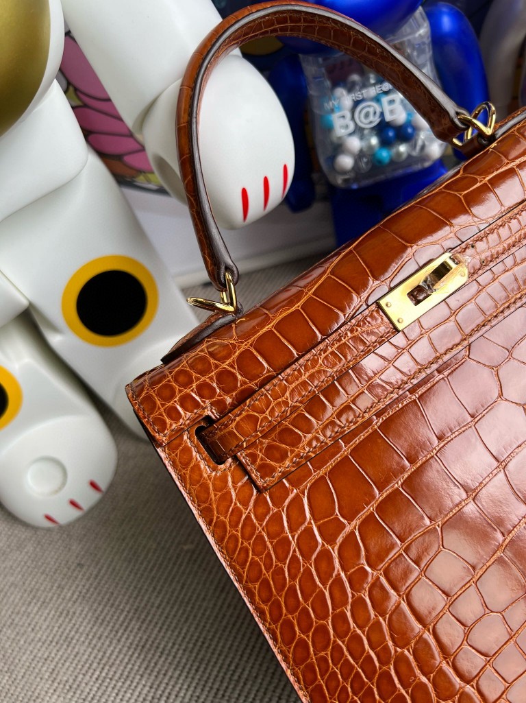 Hermès（爱马仕）Kelly 凯莉包 Alligator shiny 亮面鳄鱼 ck31 蜜糖棕 miel 金扣 25cm 顶级手缝