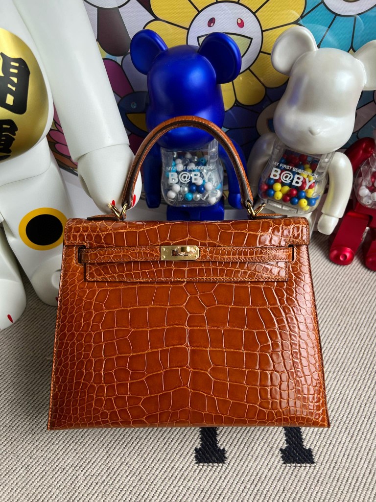 Hermès（爱马仕）Kelly 凯莉包 Alligator shiny 亮面鳄鱼 ck31 蜜糖棕 miel 金扣 25cm 顶级手缝