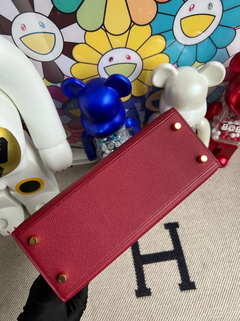 Hermès（爱马仕）kelly 凯莉包 原厂掌纹皮 Epsom k1 石榴红 Rouge grenat 金扣 25cm 顶级手缝
