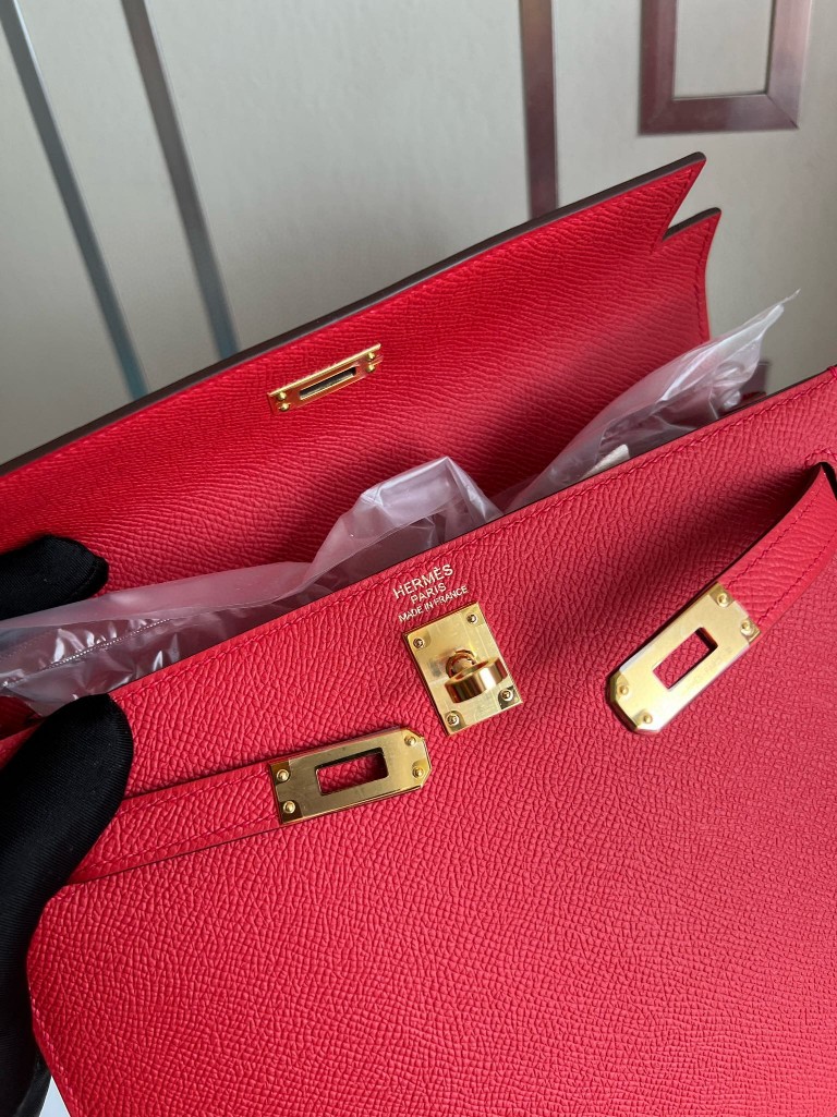 Hermès（爱马仕）kelly 凯莉包 原厂掌纹皮 Epsom Q5 国旗红 rouge casaque 金扣 25cm 顶级手缝