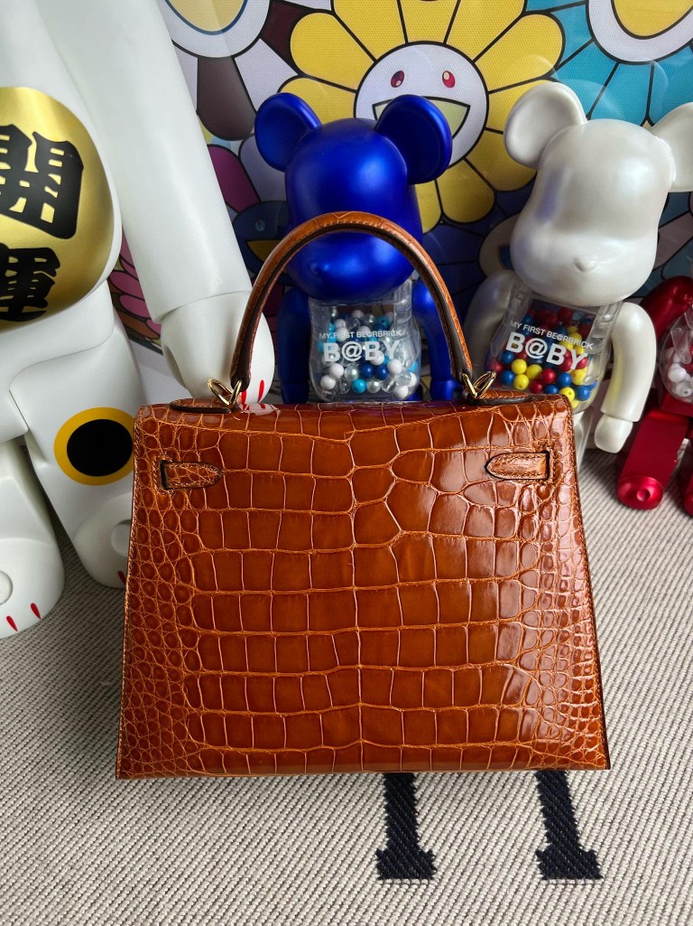 Hermès（爱马仕）Kelly 凯莉包 Alligator shiny 亮面鳄鱼 ck31 蜜糖棕 miel 金扣 25cm 顶级手缝