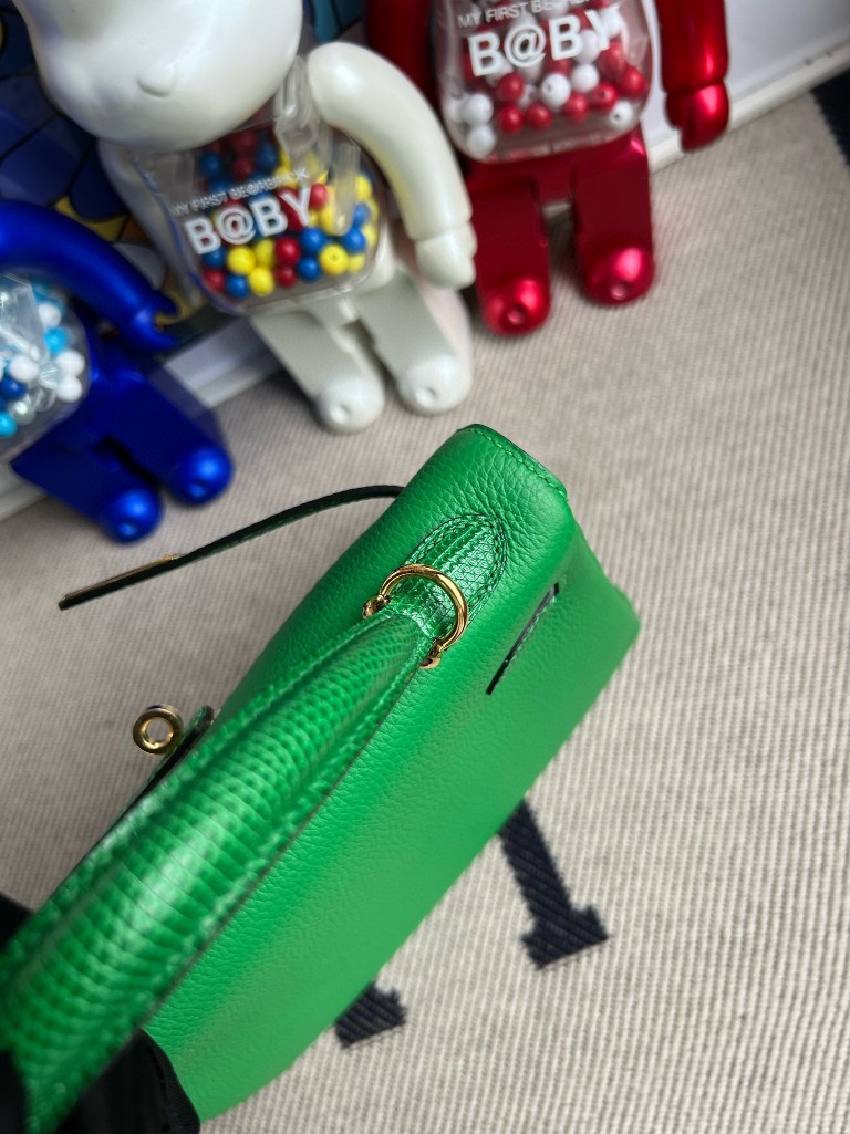 Hermès（爱马仕）Kelly 凯莉包 Touch 系列 竹子绿 Lizard 亮面蜥蜴 金扣 25cm 顶级手缝