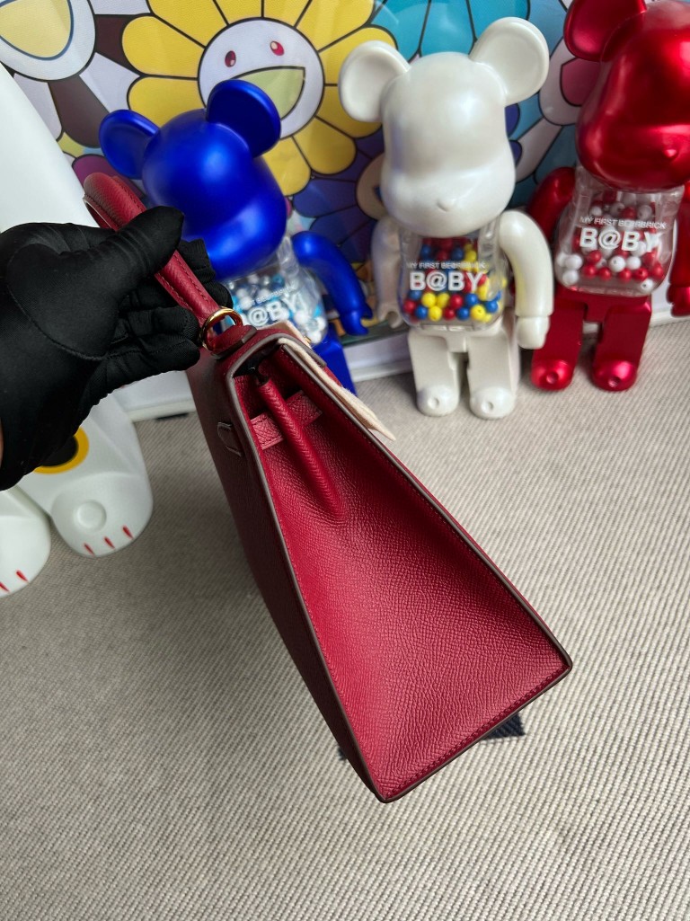 Hermès（爱马仕）kelly 凯莉包 原厂掌纹皮 Epsom k1 石榴红 Rouge grenat 金扣 25cm 顶级手缝