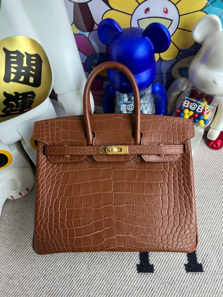 Hermès（爱马仕）Birkin 铂金包 Alligator matt 雾面鳄鱼 金棕色 金扣 25cm 顶级手缝