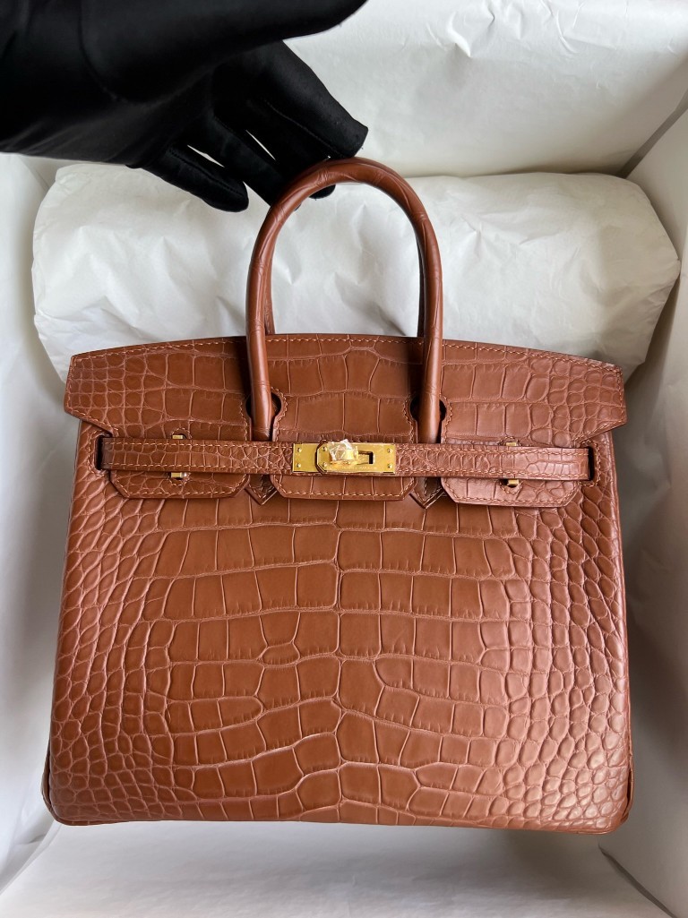 Hermès（爱马仕）Birkin 铂金包 Alligator matt 雾面鳄鱼 金棕色 金扣 25cm 顶级手缝