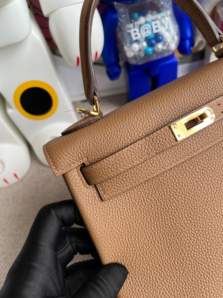 Hermès（爱马仕）Kelly 凯莉包 原厂小牛皮 togo 3G 栗子色 Alezan 金扣 25cm 顶级手缝