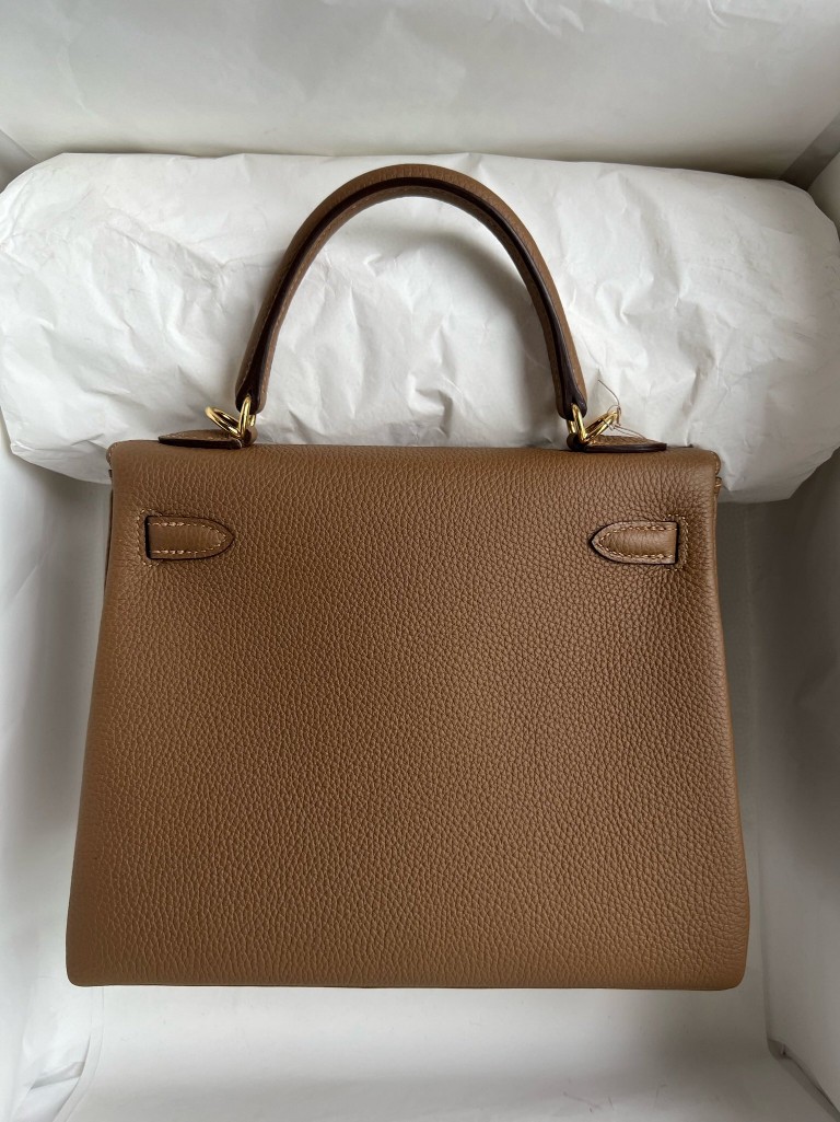 Hermès（爱马仕）Kelly 凯莉包 原厂小牛皮 togo 3G 栗子色 Alezan 金扣 25cm 顶级手缝