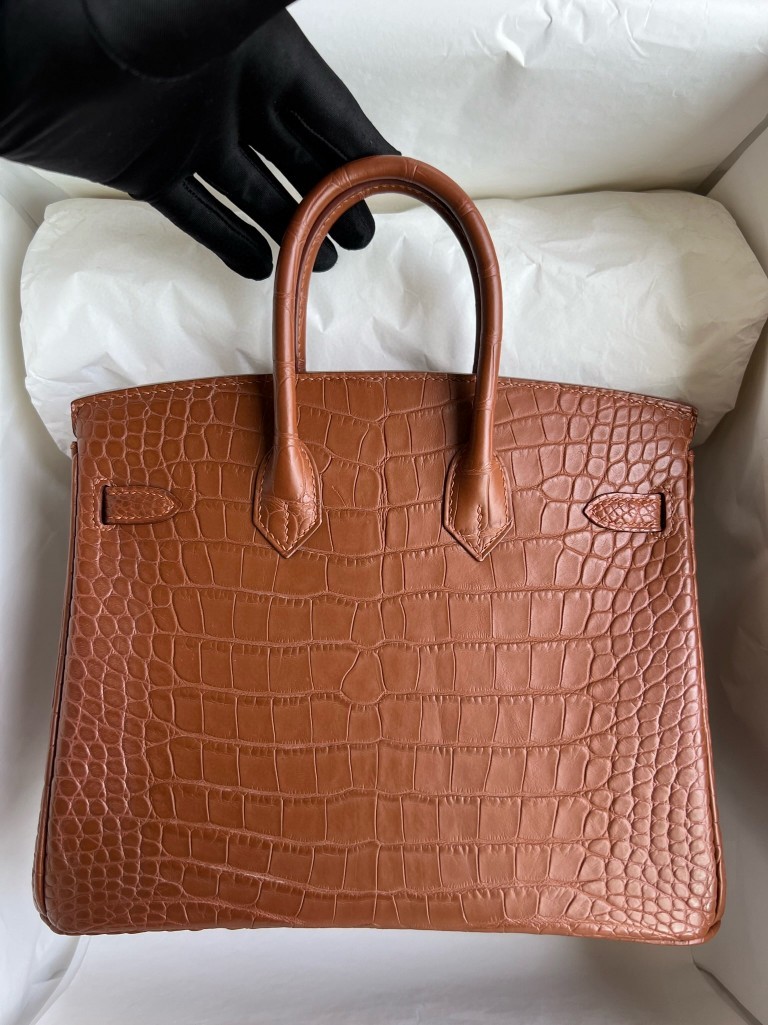 Hermès（爱马仕）Birkin 铂金包 Alligator matt 雾面鳄鱼 金棕色 金扣 25cm 顶级手缝
