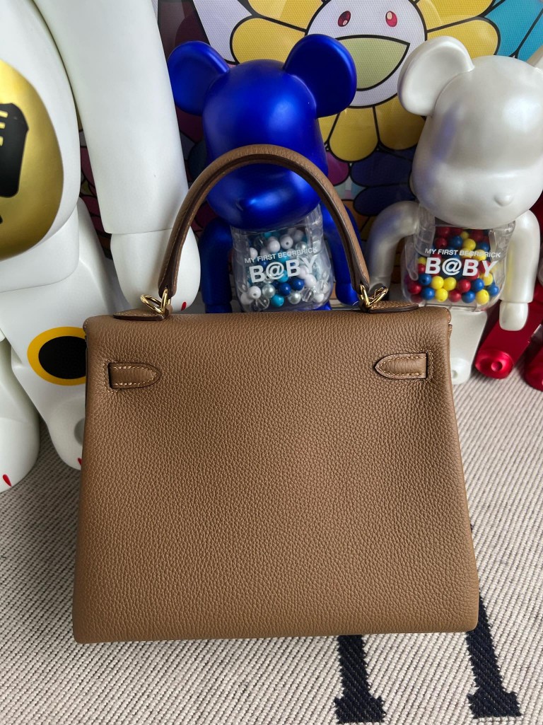 Hermès（爱马仕）Kelly 凯莉包 原厂小牛皮 togo 3G 栗子色 Alezan 金扣 25cm 顶级手缝