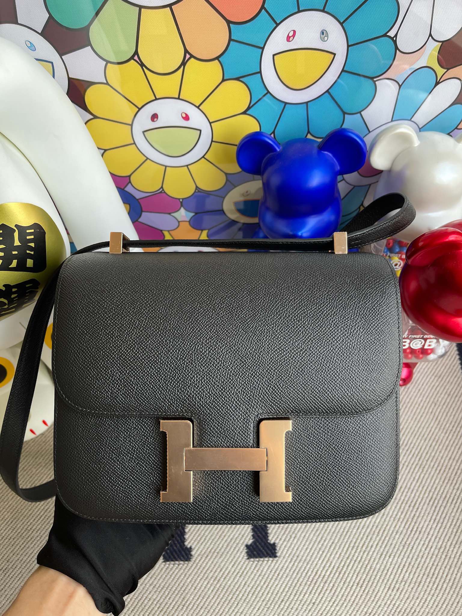 Hermès（爱马仕）Constance 康康 Epsom 原厂掌纹皮 ck89 黑色 Noir 玫瑰金扣 24cm 顶级手缝