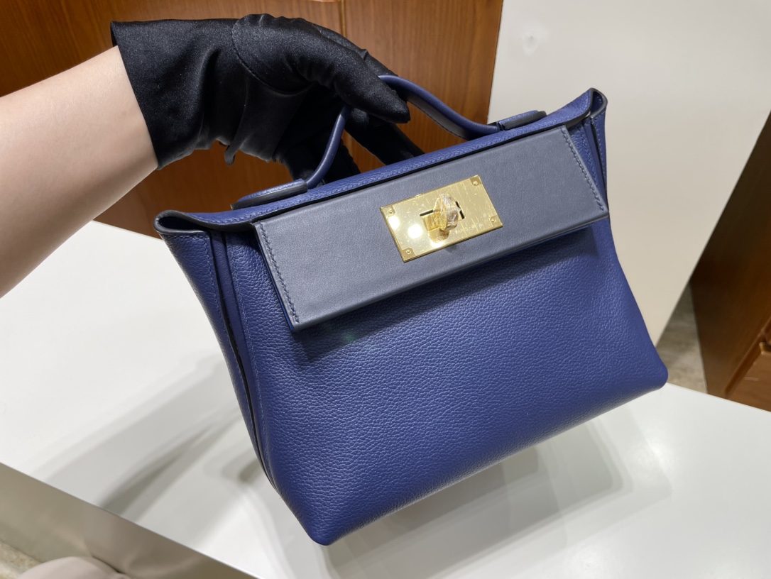 Hermès（爱马仕）Mini kelly 2424 Evecolor 宝石蓝 拼 深海蓝 拼 法国蓝 金扣 GHW 21cm 顶级手缝
