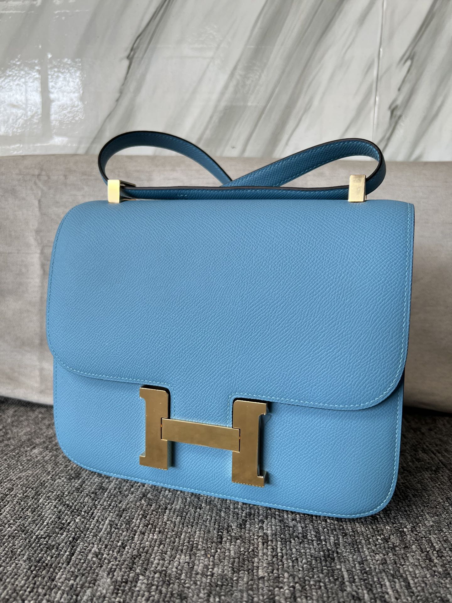Hermès（爱马仕）Constance 康康 Epsom 原厂掌纹皮 p3 北方蓝 金扣 GHW 24cm 顶级手缝