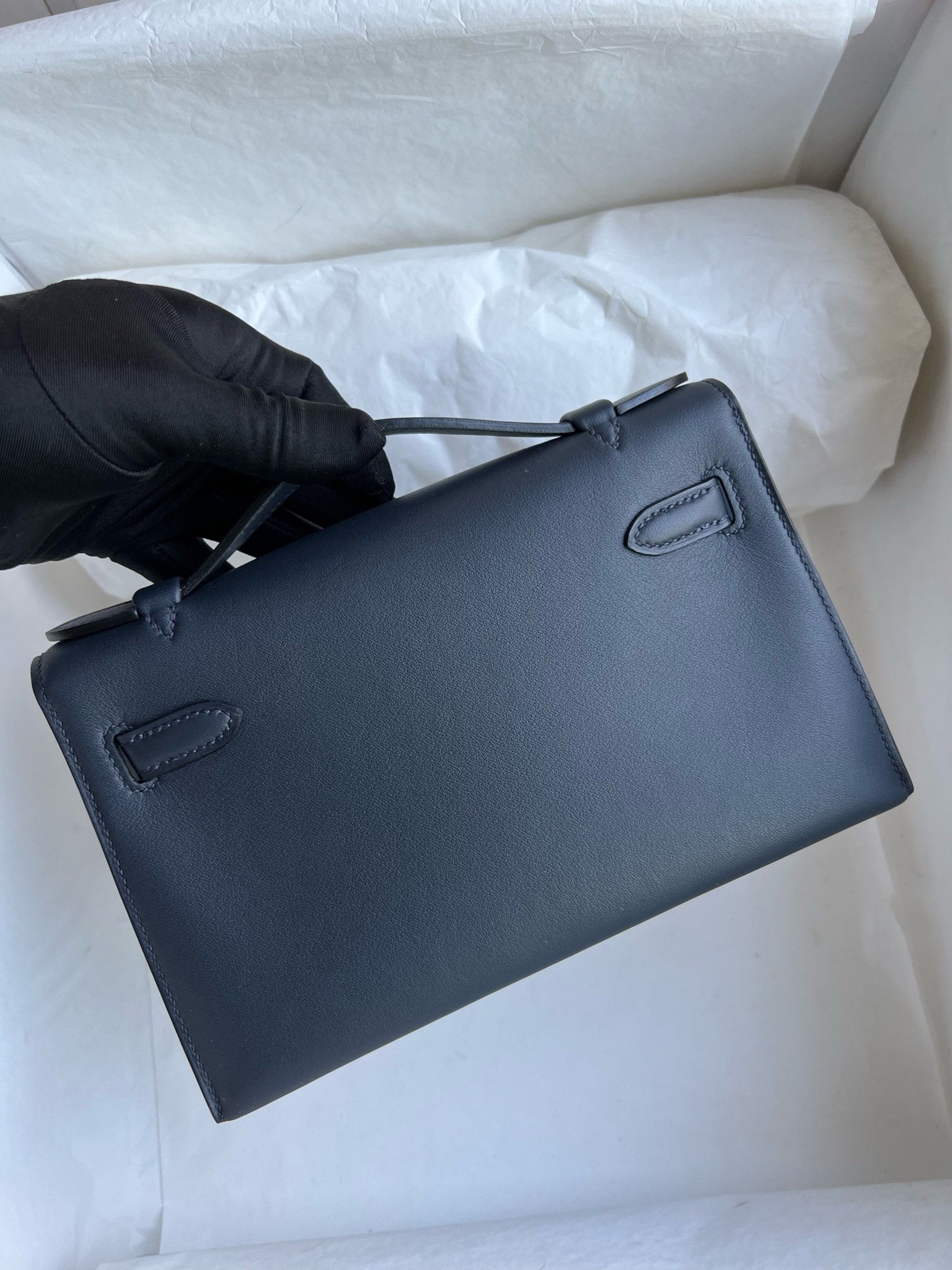Hermès（爱马仕）Mini pochette Swift 深海蓝 blue indigo 银扣 PHW 22cm 手拿包 晚宴包