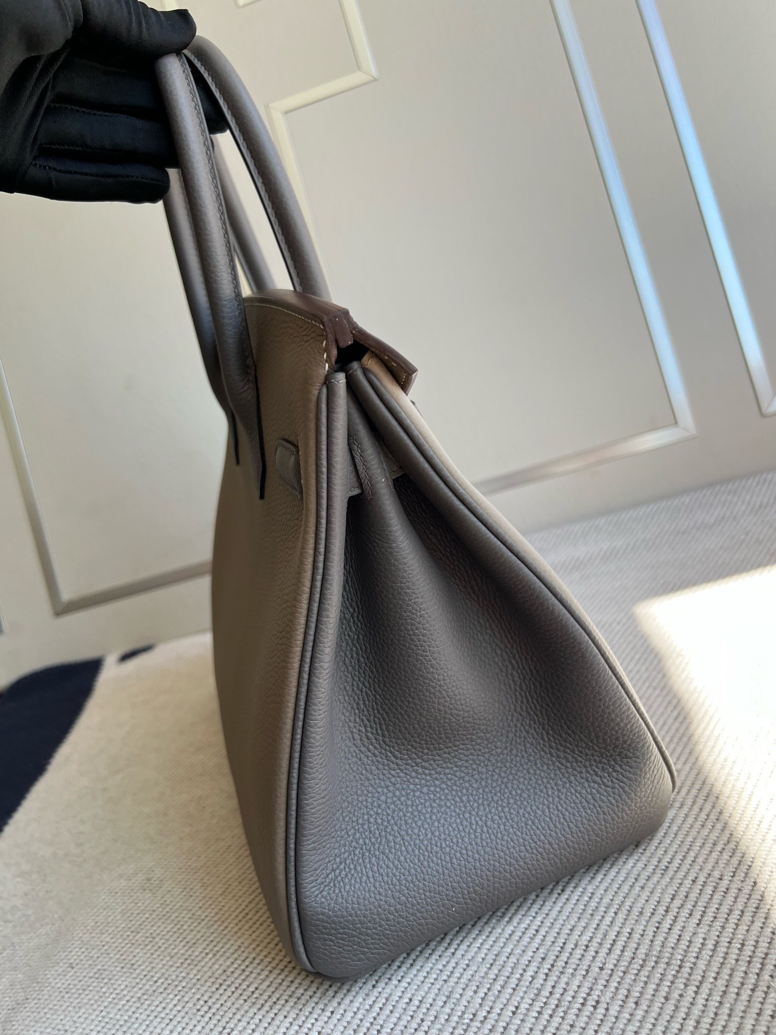 Hermès（爱马仕）Birkin 铂金包 原厂小牛皮 togo 斑鸠灰 拼 大象灰 拼 锡器灰 金扣 GHW 马蹄印 30cm