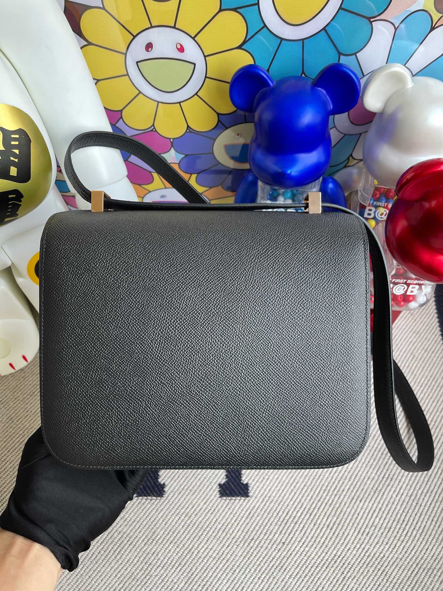 Hermès（爱马仕）Constance 康康 Epsom 原厂掌纹皮 ck89 黑色 Noir 玫瑰金扣 24cm 顶级手缝