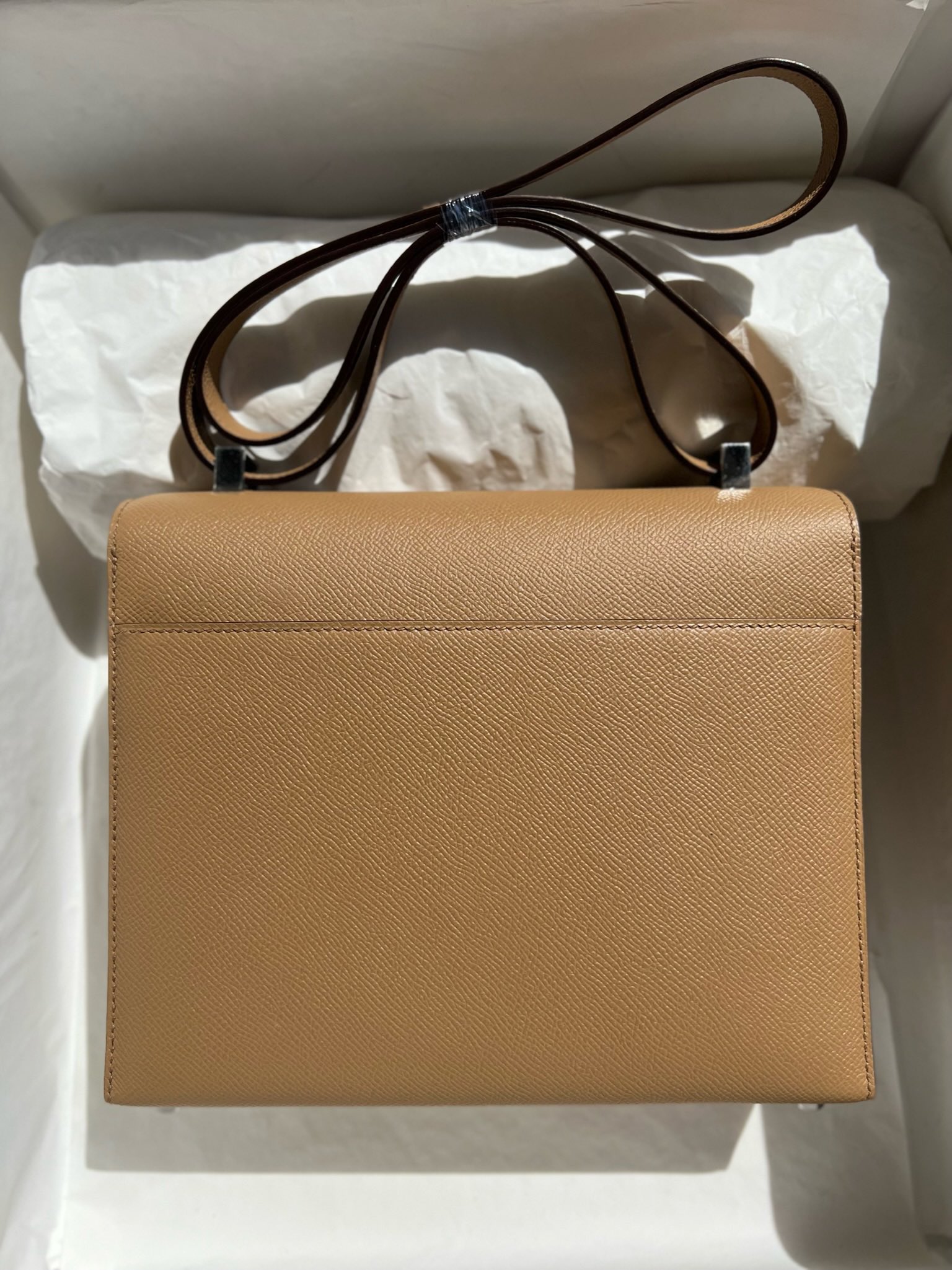 Hermès（爱马仕）Verrou 机枪包 Epsom Chai 拉茶色 银扣 PHW 21cm 顶级手缝