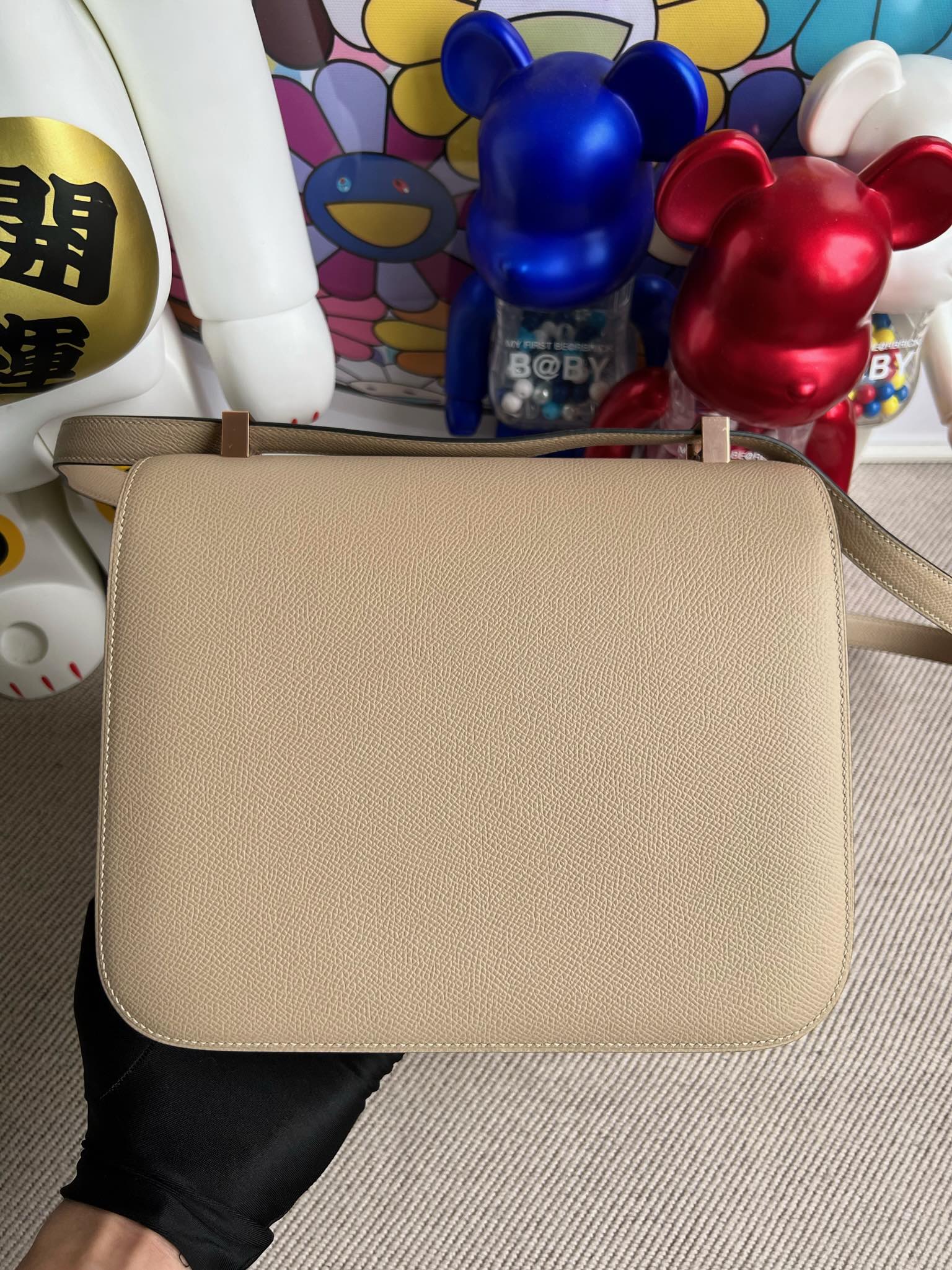 Hermès（爱马仕）Constance 康康 Epsom 原厂掌纹皮 S2 风衣灰 内拼 奶茶色 玫瑰金扣 24cm 顶级手缝