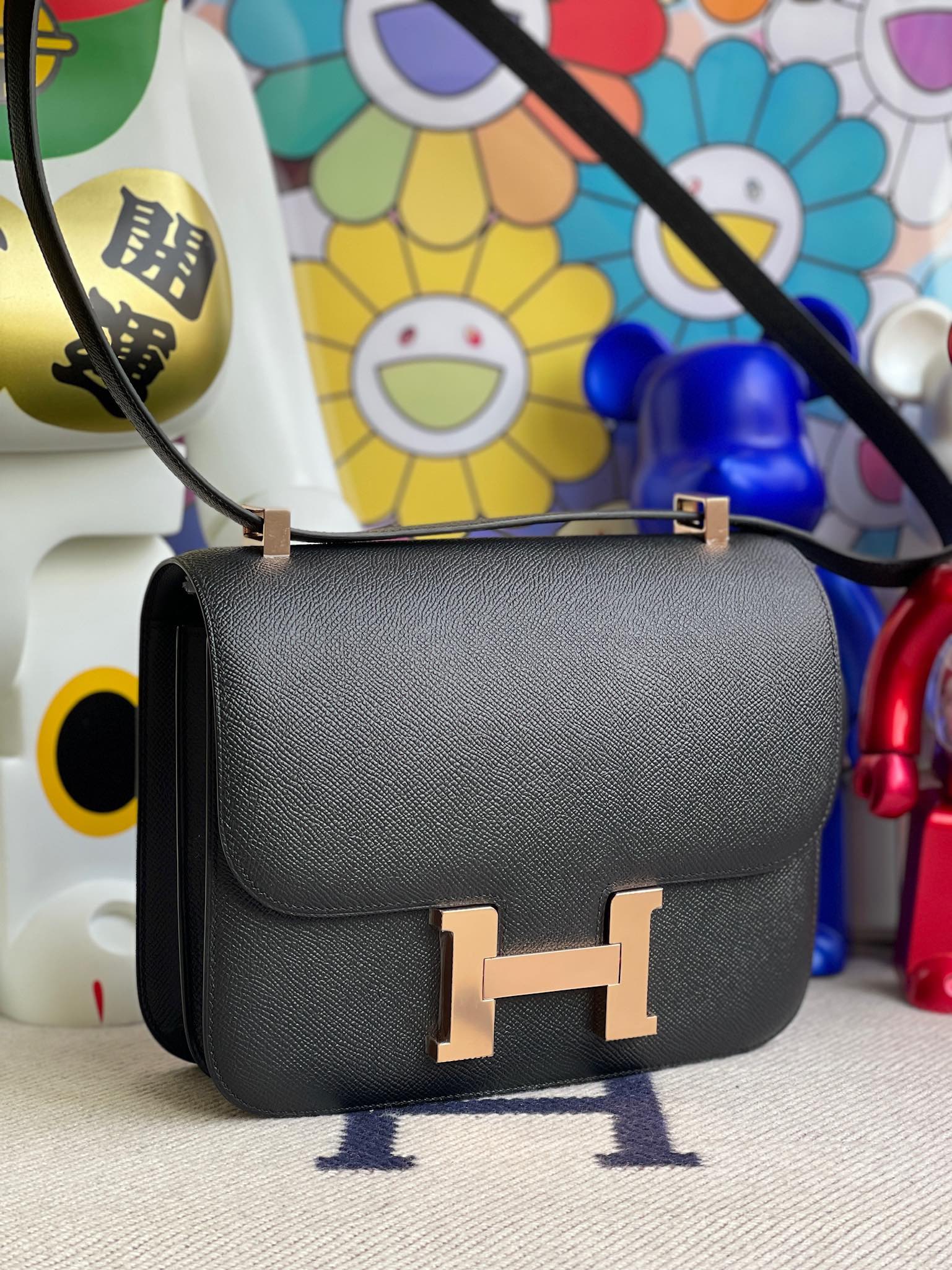 Hermès（爱马仕）Constance 康康 Epsom 原厂掌纹皮 ck89 黑色 Noir 玫瑰金扣 24cm 顶级手缝