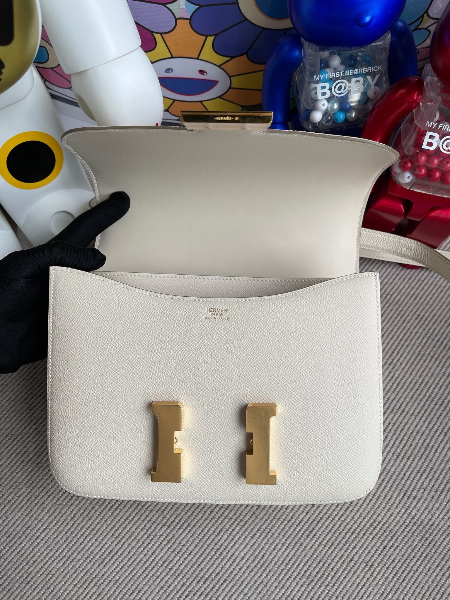 Hermès（爱马仕）Constance 康康 Epsom 原厂掌纹皮 ck10 奶昔白 Carie 金扣 24cm 顶级手缝