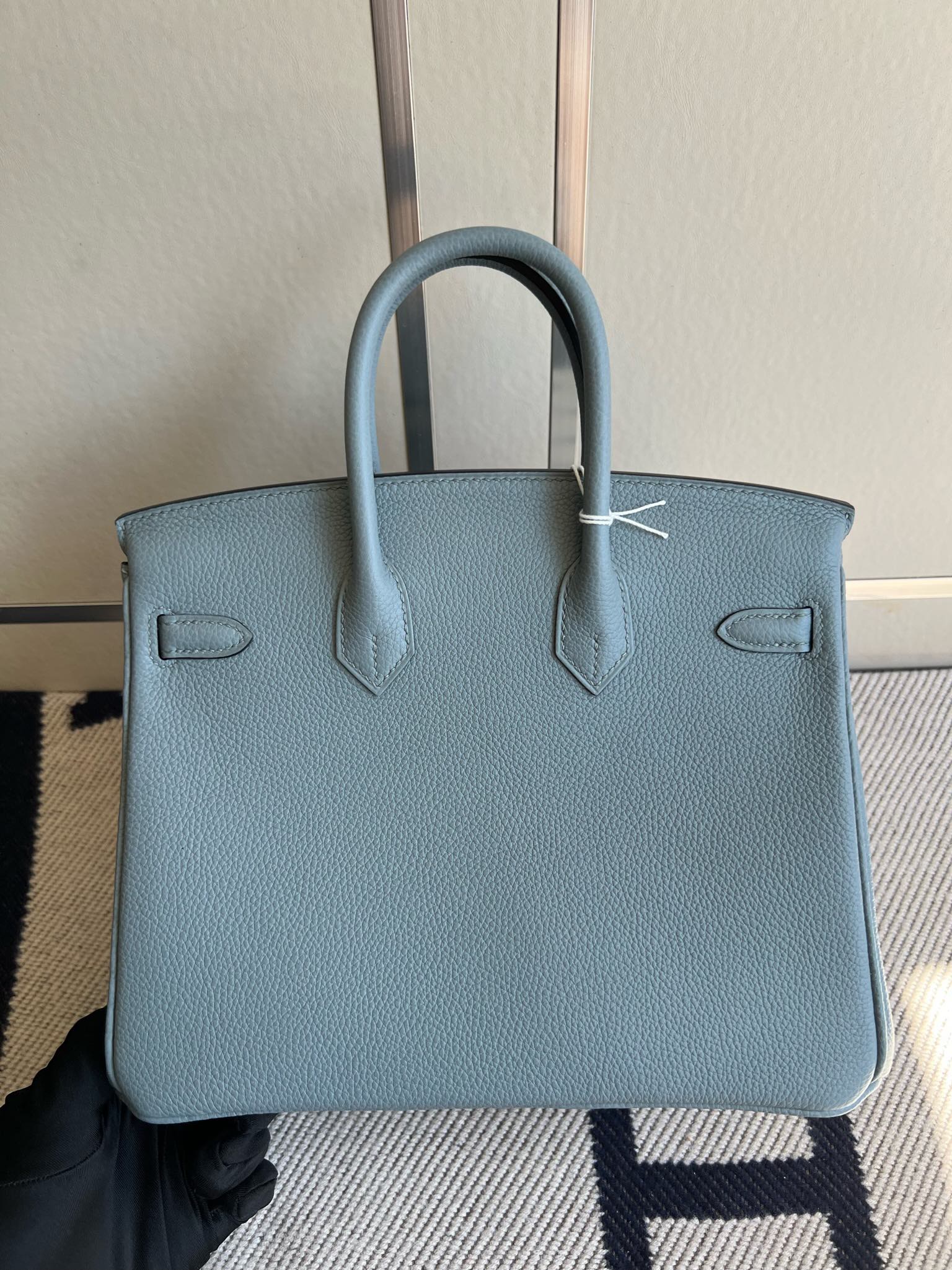 Hermès（爱马仕）Birkin 铂金包 原厂小牛皮 togo J7 亚麻蓝 内拼 威玛犬米色 银扣 PHW 马蹄印 25cm