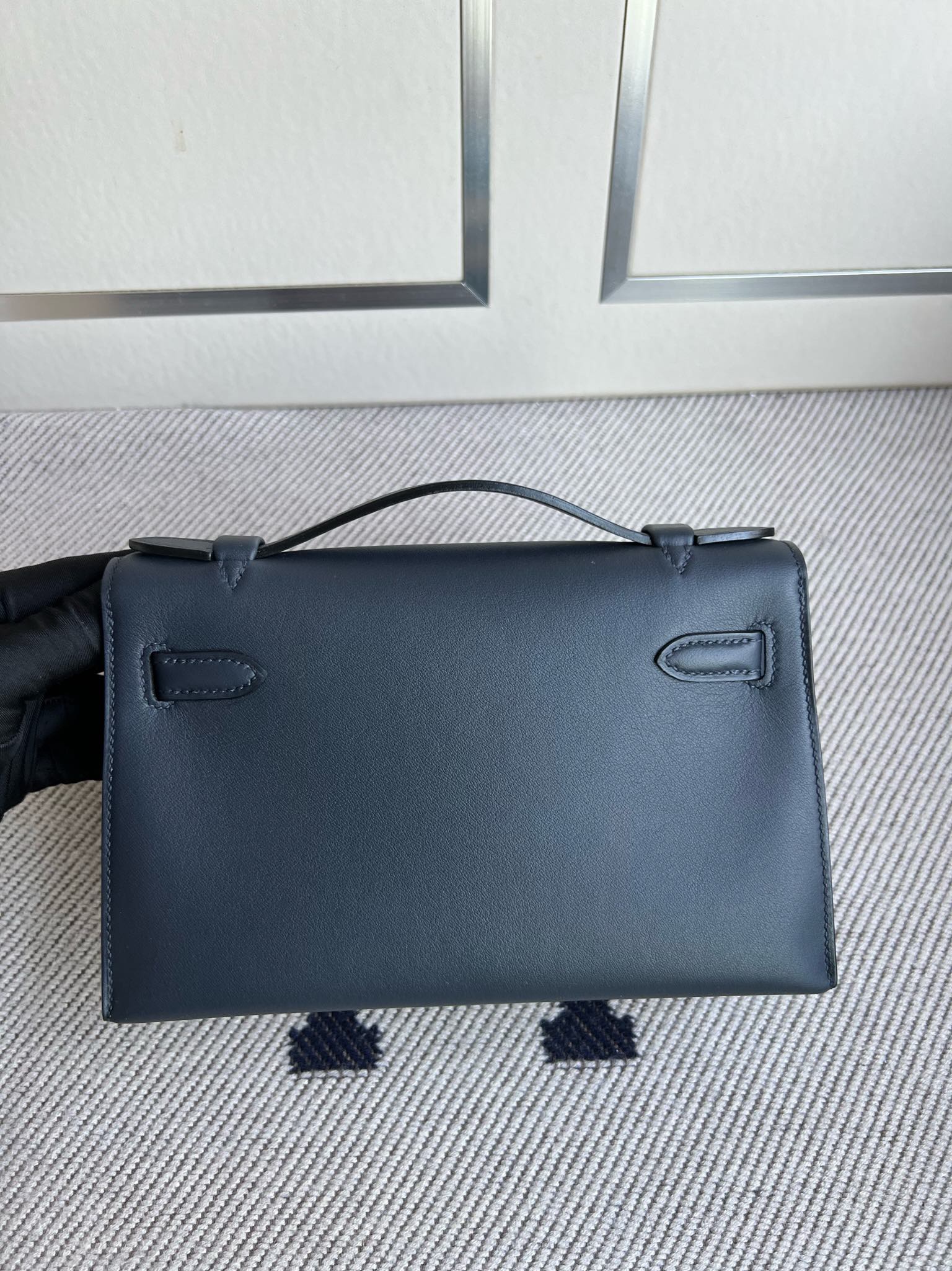 Hermès（爱马仕）Mini pochette Swift 深海蓝 blue indigo 银扣 PHW 22cm 手拿包 晚宴包