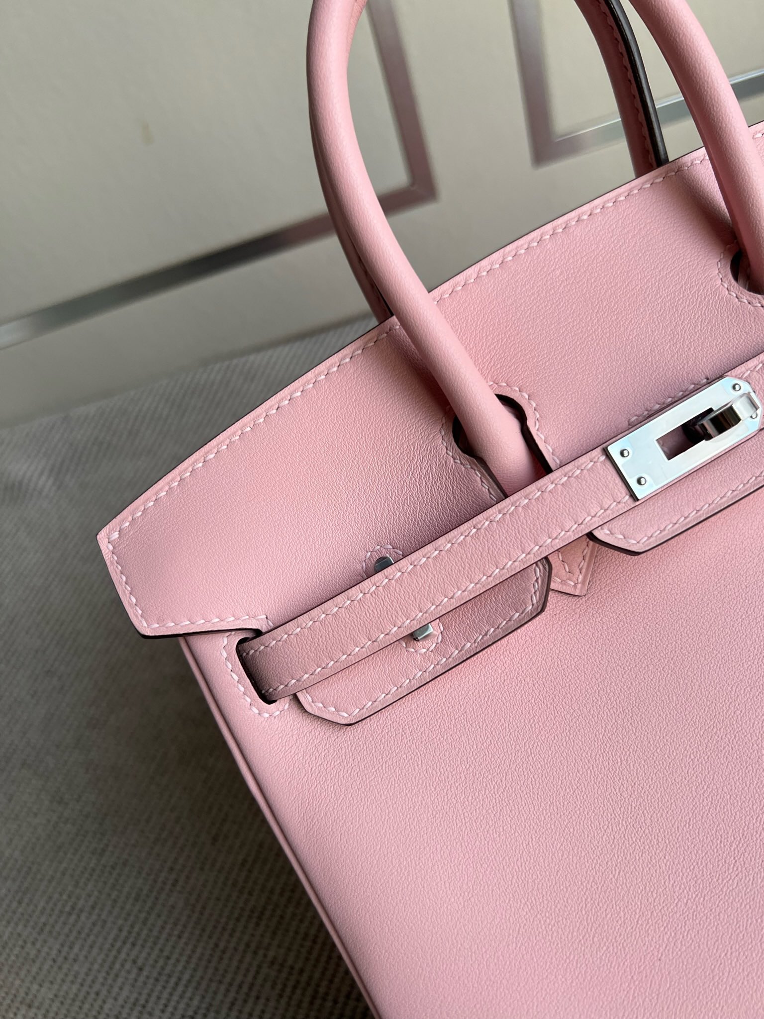 Hermès（爱马仕）Birkin 铂金包 Swift 3Q粉 rose sakura 内拼 马卡龙蓝 银扣 PHW 25cm 顶级手缝