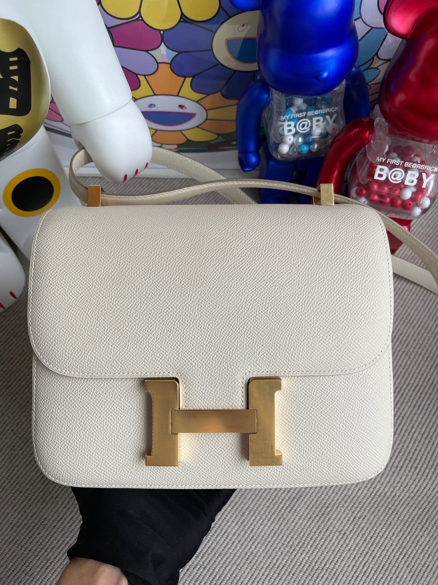 Hermès（爱马仕）Constance 康康 Epsom 原厂掌纹皮 ck10 奶昔白 Carie 金扣 24cm 顶级手缝