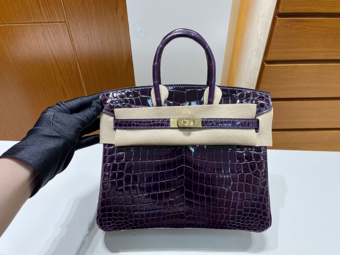 Hermès（爱马仕）Birkin 铂金包 Crocodile shiny 亮面鳄鱼 9G 水晶紫 金扣 GHW 25cm 顶级手缝