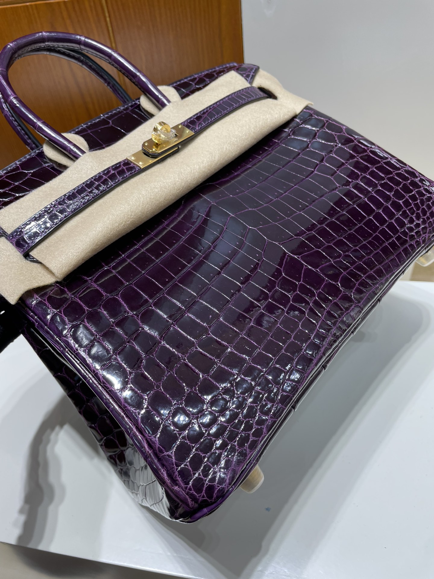 Hermès（爱马仕）Birkin 铂金包 Crocodile shiny 亮面鳄鱼 9G 水晶紫 金扣 GHW 25cm 顶级手缝